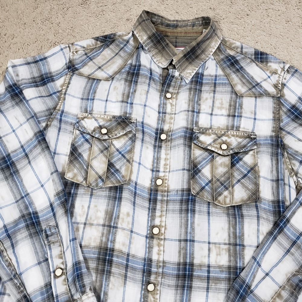 Freedom‎ Foundry Shirt Men M Plaid Snap Lightweight Western Preppy Workshirt